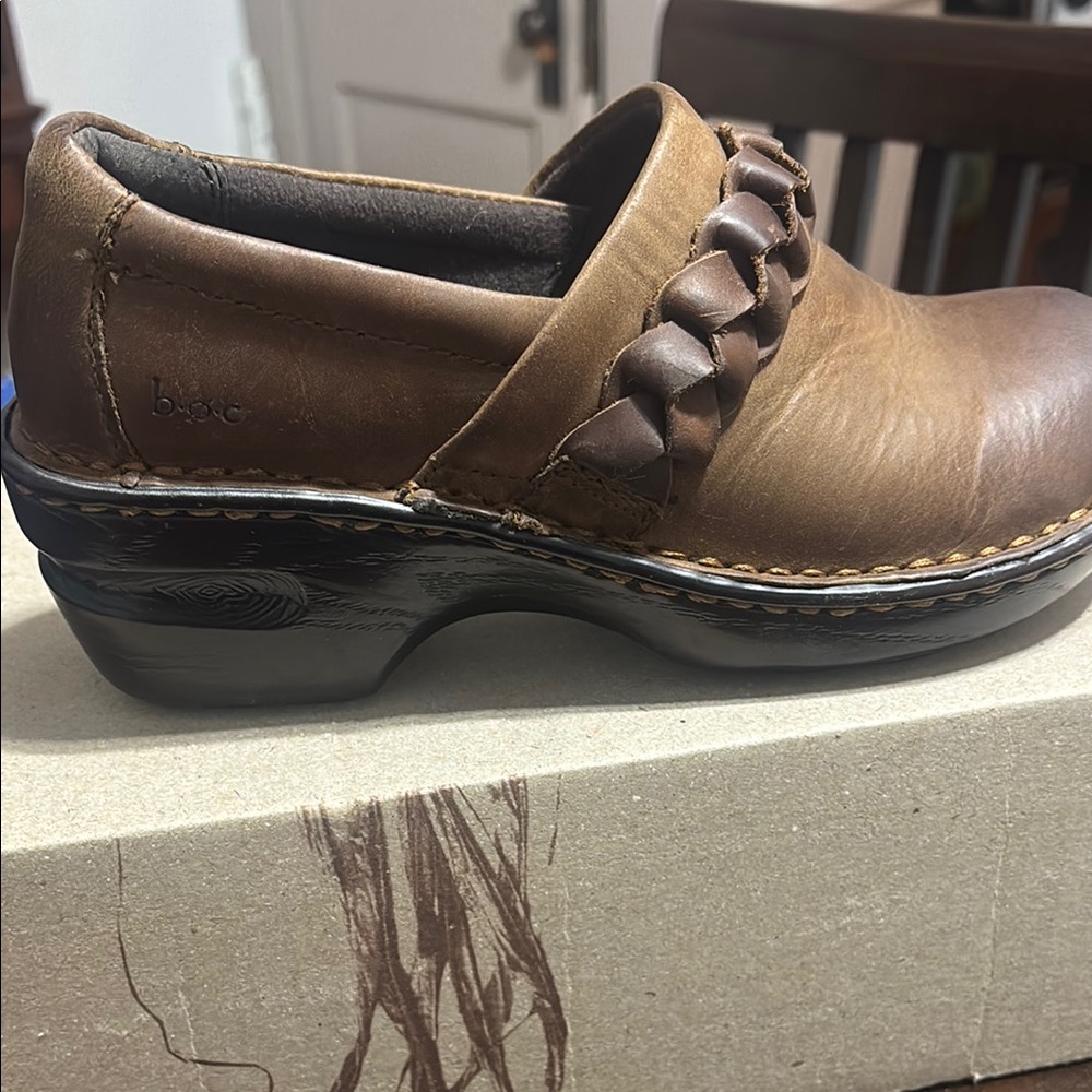 boc Brown Leather Mules with Braided Detail
